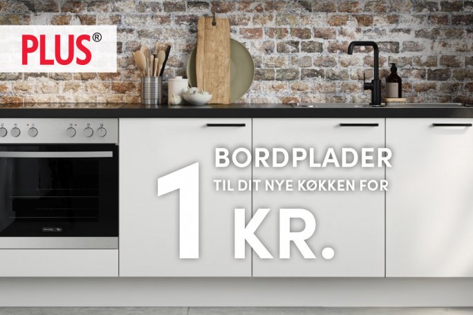 Få bordplader til kun 1 kr. med dit komplette køkken